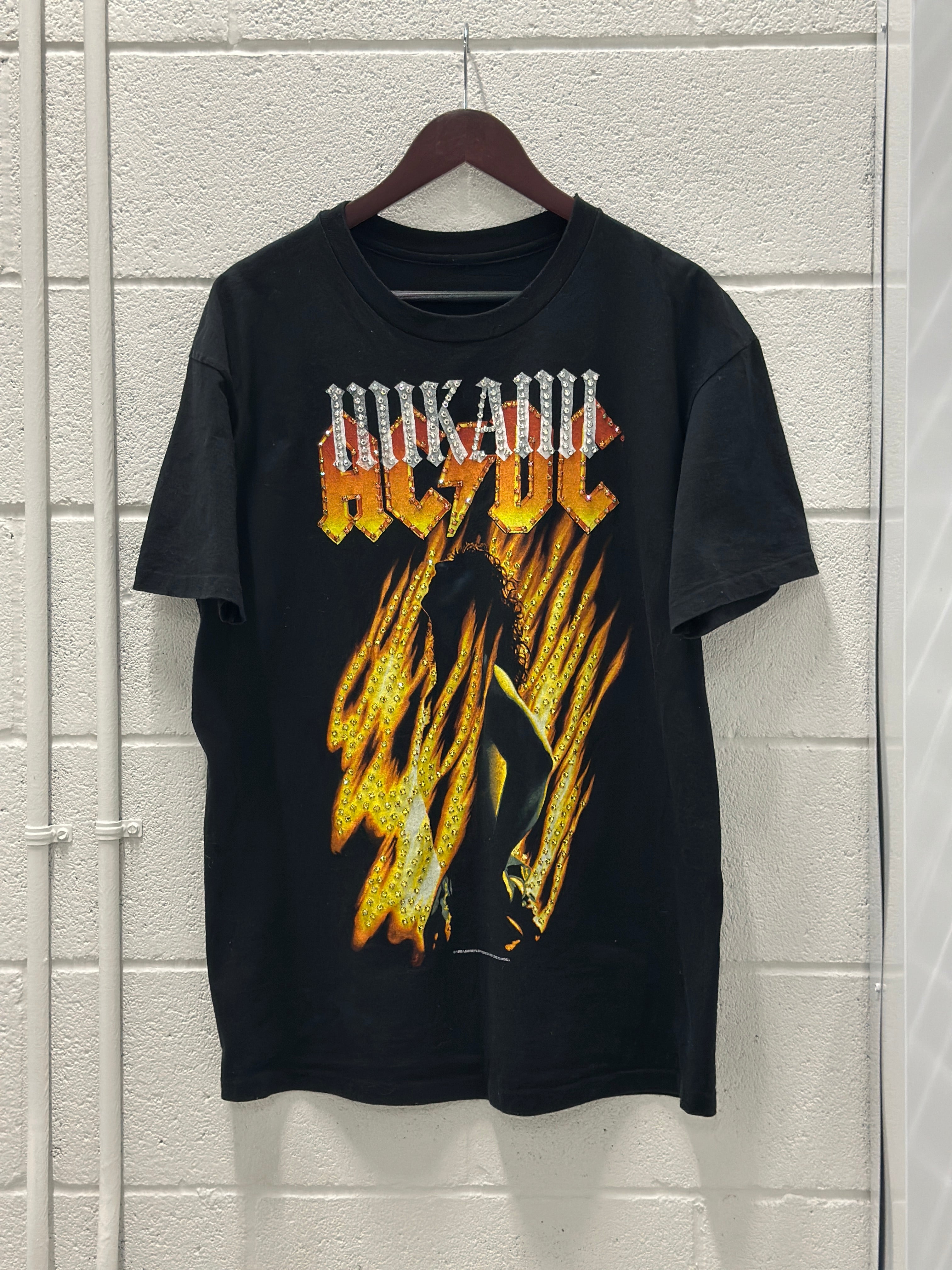 Mi Kami × AC/DC Flames Tee (1 of 1 Hand-Embellished, Size XL / Fits L)