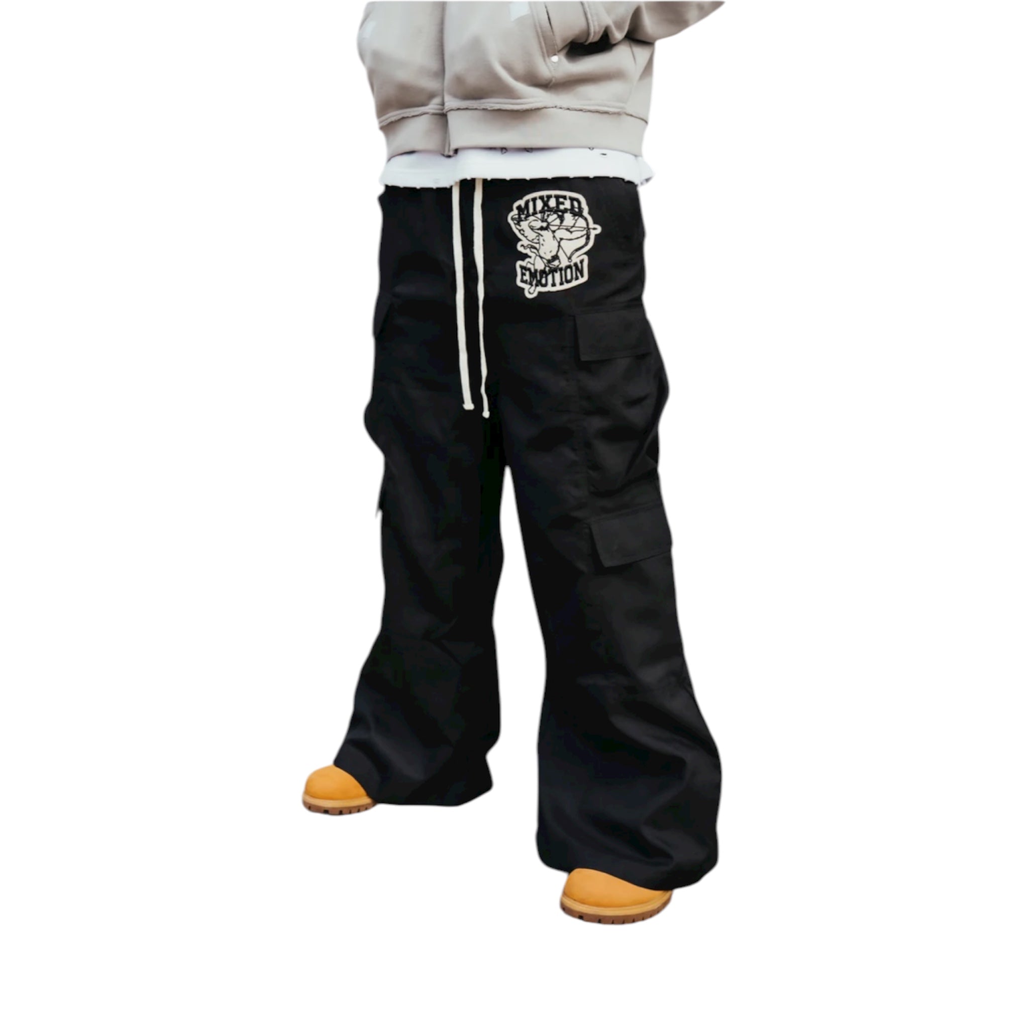 Mixed Emotion Wide-Leg Cargo Pants – Black
