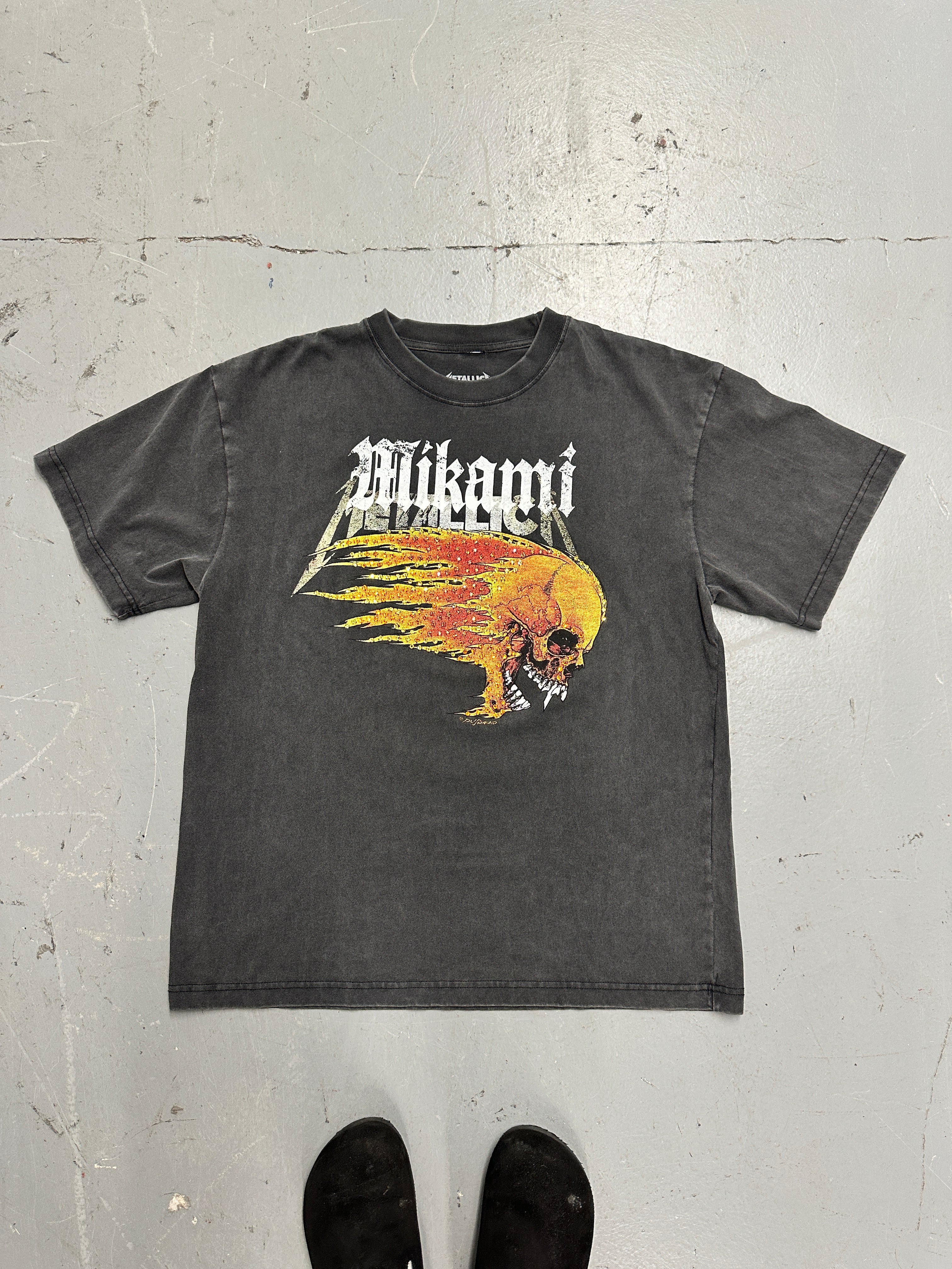 Mi Kami “Flaming Skull” Rhinestone Tee