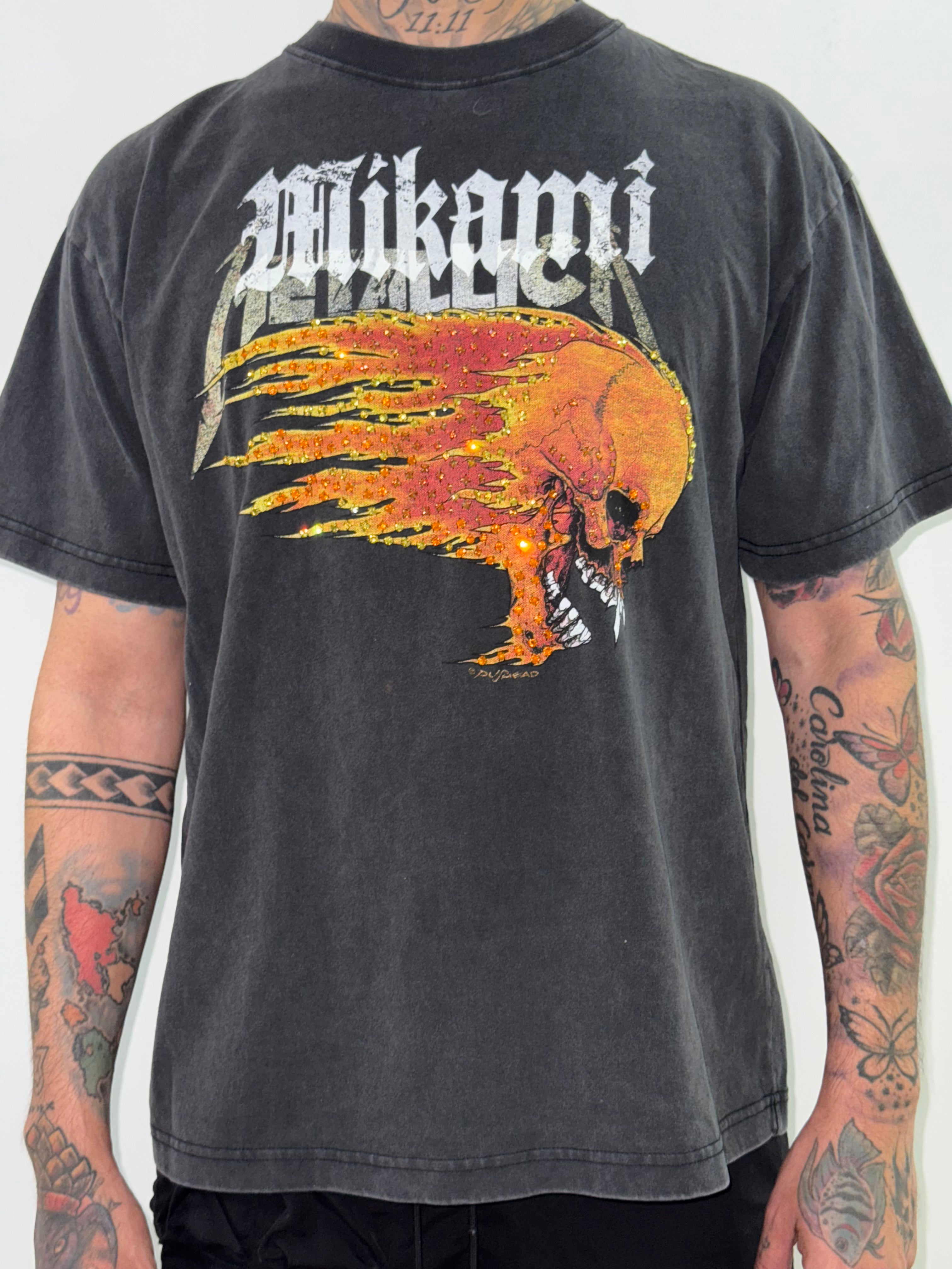 Mi Kami “Flaming Skull” Rhinestone Tee