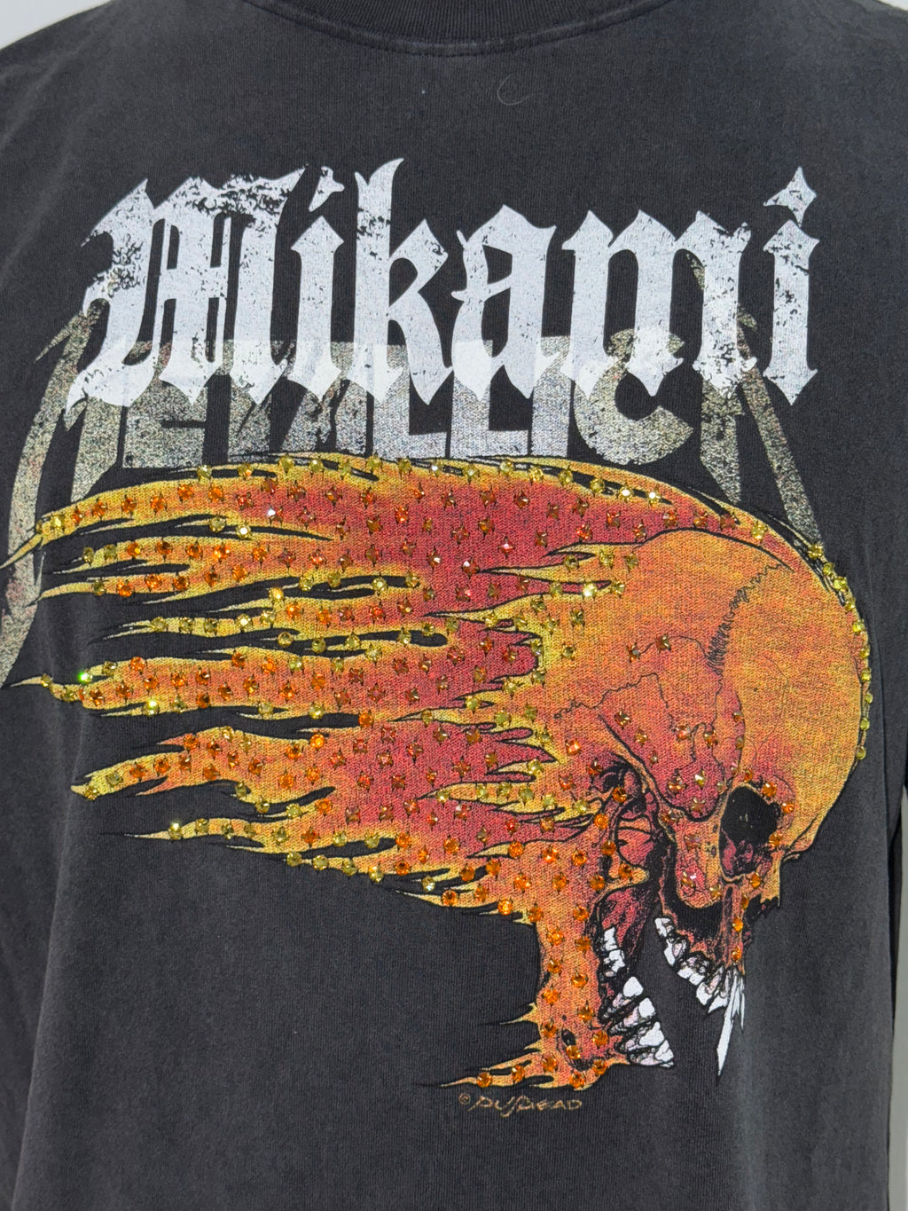 Mi Kami “Flaming Skull” Rhinestone Tee